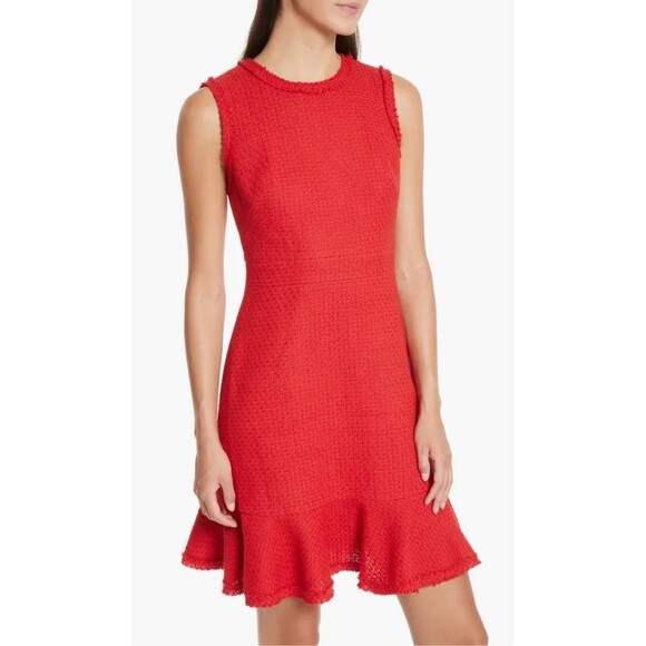 Kate Spade Ruffle Hem Tweed Red Dress Size 2 Bold Party Classic Sorority Wedding - Picture 1 of 14
